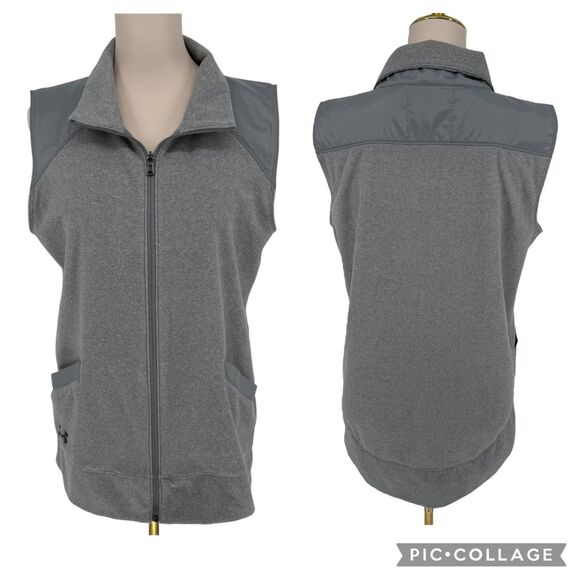 Under Armour Vest Women's MEDIUM ColdGear Gray Fleece Zip Pocket Loose Athletic - Picture 7 of 13